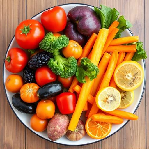 A colorful plate filled with fruits and vegetables, representing balanced nutrition.