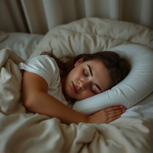 A person sleeping peacefully in a comfortable bed, bathed in soft, calming light