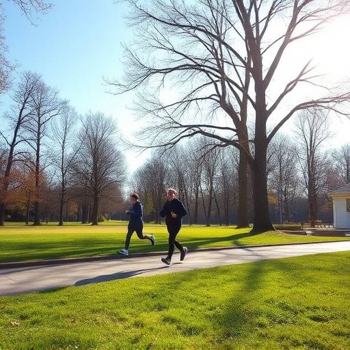 Person jogging in a park on a sunny morning